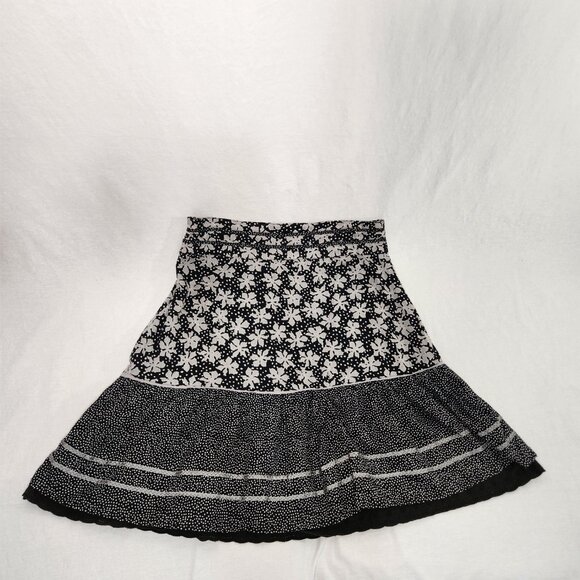 Vintage SOYA Cottagecore Flounce Black/Gray 2-Printed Skirt Size 40/8 Exc. Cond. - Picture 4 of 16